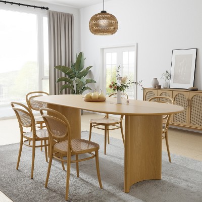 SpassWay 30"H Fashion Oval Wood Dining Table Kitchen Table Conference Table Gathering Table with Double Pedestal Black/Walnut/Natural Wood