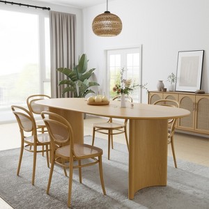 SpassWay 30"H Fashion Oval Wood Dining Table Kitchen Table Conference Table Gathering Table with Double Pedestal Black/Walnut/Natural Wood - 1 of 4