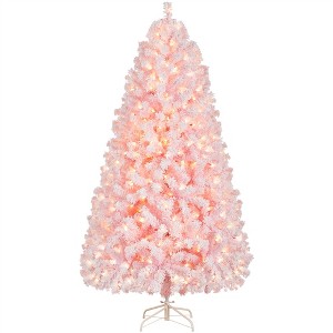 Yaheetech Pre-lit Flocked Artificial Christmas Tree Snow Frosted Christmas Tree - 1 of 4