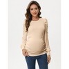 Maternity Shirts Women's Knit Ribbed Round Neck Puff Short Sleeve T-Shirt Pregnancy Casual Side Ruched Tunic Tee Tops - 4 of 4