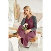 Ekouaer Women's Nightgown V-Neck Loungewear Long Sleeve Sleepwear Full Length Nightgown for Women Wine Red M - 2 of 4