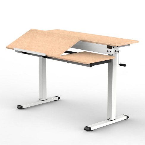 Stand Up Desk Store Adjustable Height and Angle Drafting Table Drawing Desk  with Large Surface (Silver Frame/Birch Top, 40 W X 26 D)