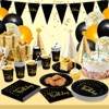 Hachikiko Black Birthday Party Decorations Gold Foil Dots Happy Birthday Party supplies Paper Plates and Napkins Cups Straws Balloons Banner Cutlery - 3 of 4