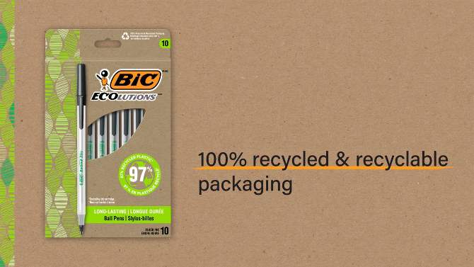 BIC Ecolutions Round Stic Ballpoint Pens, Medium Point (1.0mm), 200-Count Pack,Pens Made from 97% Recycled Plastic, 2 of 5, play video