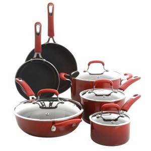 Kenmore Elite Andover 10 Piece Nonstick Aluminum Cookware Set in Red Gradient - 1 of 4