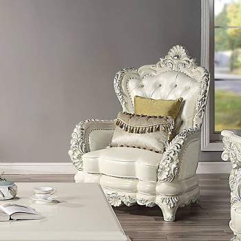 41" Adara Accent Chair White Synthetic Leather/Antique White Finish - Acme Furniture