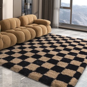 5x7 Feet Checkered Area Rugs For Living Room, Black Modern Super Soft Fluffy Rugs for Bedroom Home Aesthetic Decor - 1 of 4