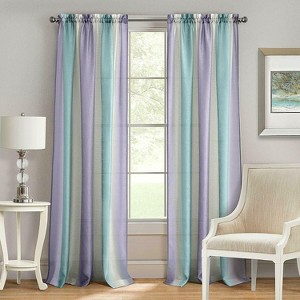 Kate Aurora 2 Pack Rainbow Striped Rod Pocket Semi Sheer Linen Window Curtain Panels - 1 of 2