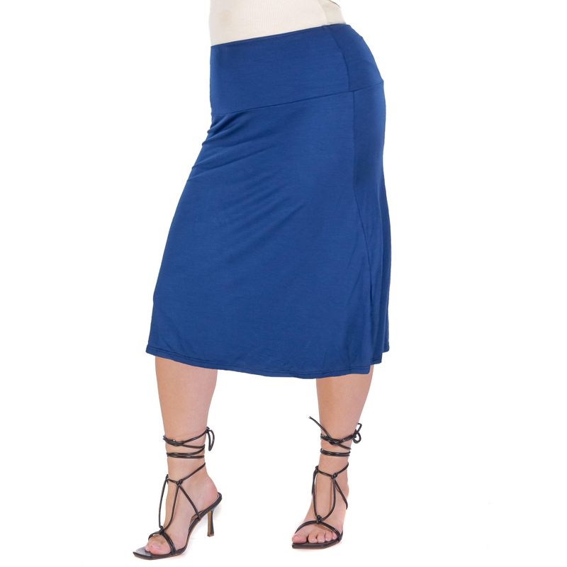 24seven Comfort Apparel A Line Elastic Waist Knee Length Plus size Skirt, 2 of 5