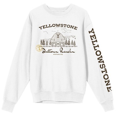 Yellowstone Dutton Ranch With Sleeve Logo Crew Neck Long Sleeve White ...