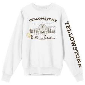 Yellowstone Dutton Ranch With Sleeve Logo Crew Neck Long Sleeve White Adult Sweatshirt - 1 of 3