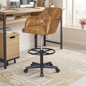 VECELO Drafting Chair with Adjustable Height PU Swivel Stool with Lumbar Support - 1 of 4