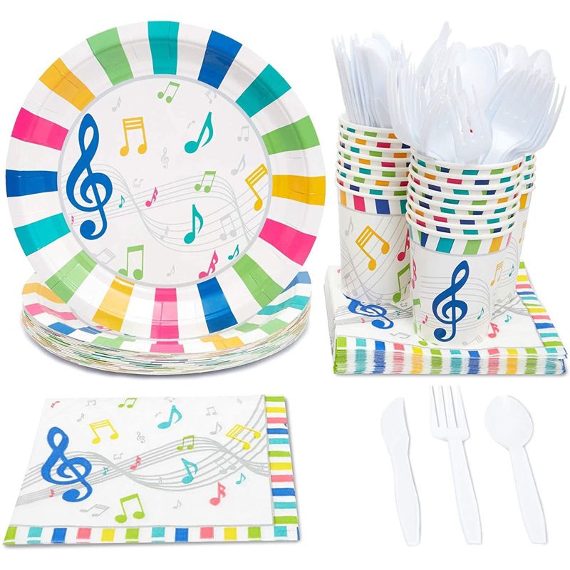 Juvale Music Party Supplies (Serves 24) Knives, Spoons, Forks, Paper Plates, Napkins, Cups, 1 of 7