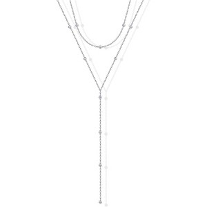 Gold Drop Lariat Necklace for Women, 14K Gold Plated CZ Station Star Beaded Chain - 1 of 4