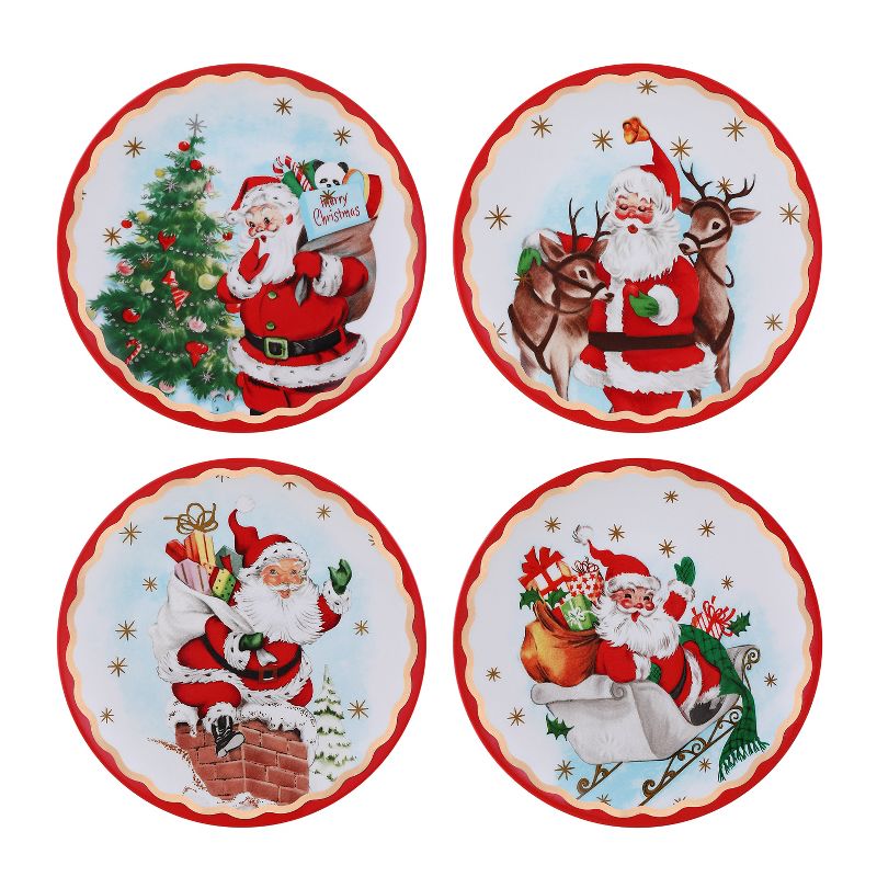 Mr. Christmas 90th Anniversary Collection - 8" Set of 4 Ceramic Gold Trimmed Santa Plates, 1 of 8