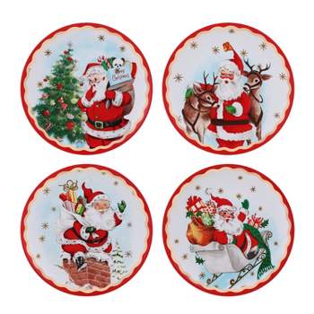 Mr. Christmas 90th Anniversary Collection - 8" Set of 4 Ceramic Gold Trimmed Santa Plates