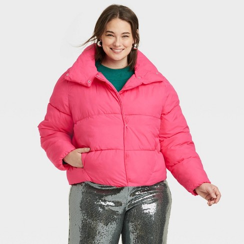 Women's Short Relaxed Puffer Jacket - A New Day™ Pink 4X