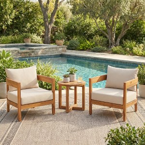 Christopher Knight Home Orin 3 Piece Patio Rustic Acacia Wood Chat