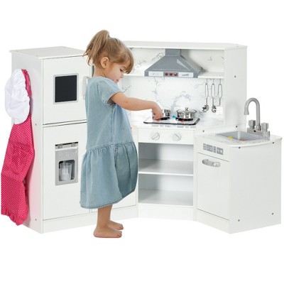 Qaba Wooden Play Kitchen With Lights Sounds, Kids Kitchen Playset With  Washing Machine, Water Dispenser, Microwave, Range Hood, Refrigerator :  Target