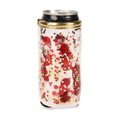 Packed Party Spirit Squad Confetti Skinny Can Cooler, Insulated Metal Can Drink Holder for Tailgate, Pool or Beach (Rally Red)