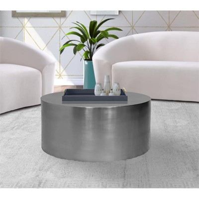 Round Brushed Chrome Metal Industrial Cocktail Table