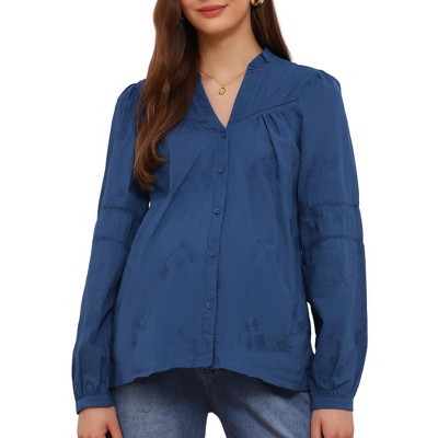 INSPIRE CHIC Women's Maternity Button Down Shirts Long Sleeve Jacquard Cotton Prenancy Semi Sheer Blouse Work Office