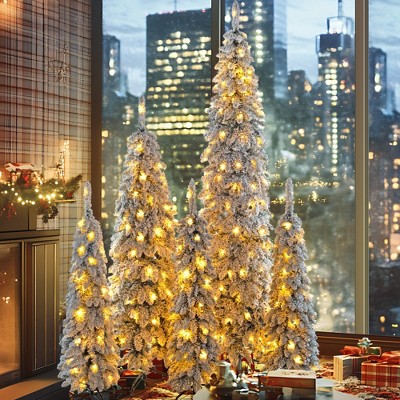 Hrinhom 5-Set Artificial Christmas Tree With Snow Flocking,4FT/6FT/8FT,11 Lighting Modes