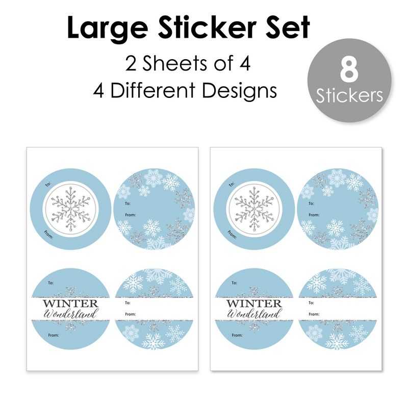 Big Dot of Happiness Winter Wonderland - Round Snowflake Holiday Party and Winter Wedding To and From Gift Tags - Large Stickers - Set of 8, 3 of 8