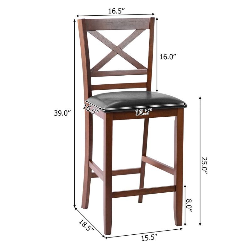 Costway Set of 2 Bar Stools 25'' Counter Height Chairs w/ PU Leather Seat Walnut, 4 of 11