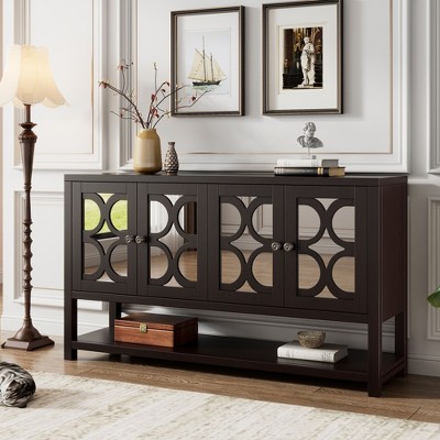 NicBex Elegant Console Table Buffet Cabinet with Storage Sideboard Cabinet with Mirrored Doors, Spacious Shelves, and Durable Wood Legs
