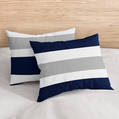 Navy and Gray Striped Full Microfiber Comforter Set