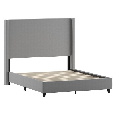 Taylor & Logan Queen 57" High Kellan Platform Bed Gray: Chic Wingback Headboard, Foam Padded, Wood Slats
