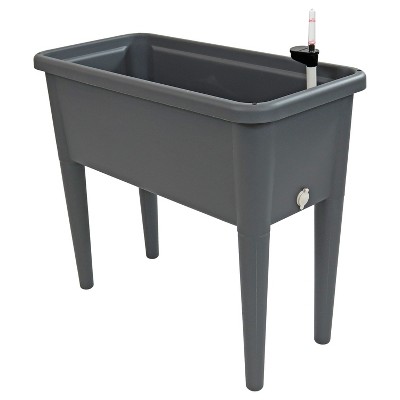 Gray Plastic Self-Watering Raised Garden Bed with Cloche Cover