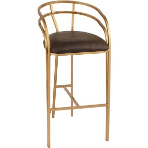 55 Downing Street Tanner Gold Metal Bar Stool 30" High Modern Brown Upholstered Fabric Cushion with Low Backrest Footrest for Kitchen Counter Height - 1 of 4