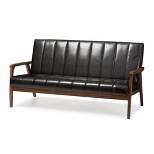 Nikko Mid-Century Modern Scandinavian Style Faux Leather Wooden 3 Seater Sofa - Baxton Studio