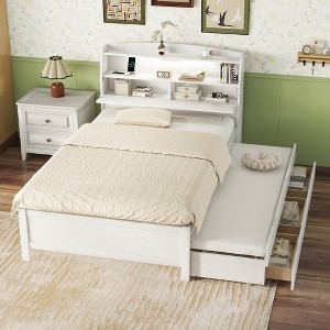KIGFTSOD Wooden LED Platform Bed with Trundle, with Storage Headboard, with Drawers - 1 of 4