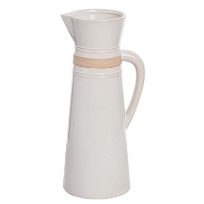 Transpac Ceramic 13 in. White Everyday Common Ground Pitcher