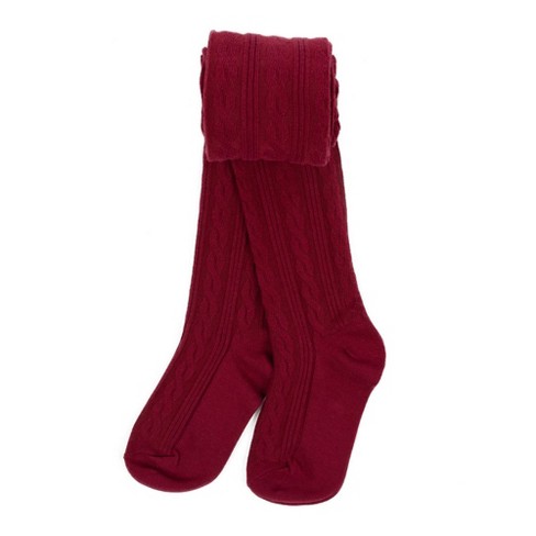 Leveret Girls Cable Knit Tights Maroon 10-14 Year