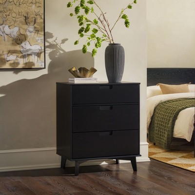 NicBex Mid-Century Modern 3-Drawer Dresser Solid Wood with Runners & Groove Handles for Bedroom/Living Room