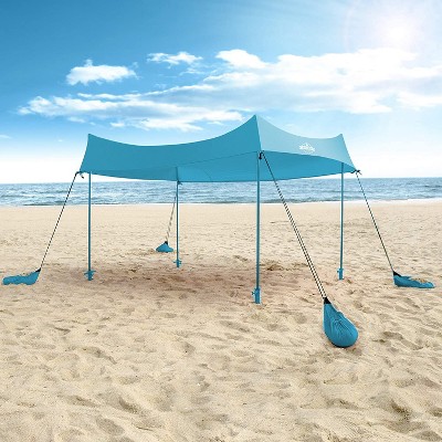 Hike Crew Sun Shade Canopy | Lycra Portable Beach Tent Shelter with UPF50+ Protection, Built-in Sandbags, Carry Bag, 4 Poles & 3 Anchor Sets for Various Terrain | Wind, Water & UV Resistant