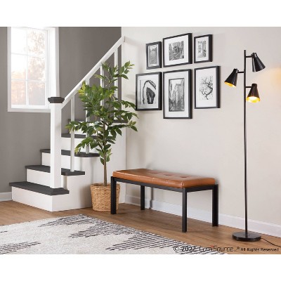 Fuji 46'' Black Metal Frame with Camel Faux Leather Bench