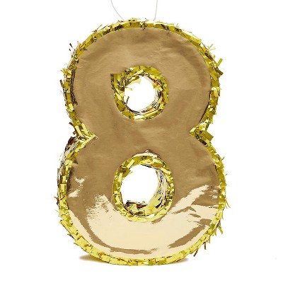 Juvale Small Number 8 Gold Foil Pinata for 8th Birthday Party Decorations (15.5 x 10.5 x 3 Inches)