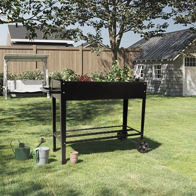 Raised Garden Bed with Shelf, Black