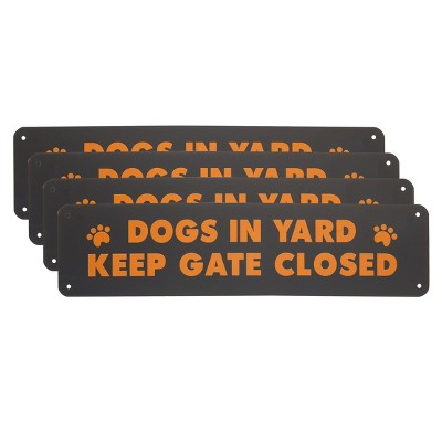 Okuna Outpost 4 Pack Metal Signs for Outdoors, Dog in Yard Keep Gate Closed Sign (12 x 3 in)