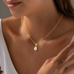 Turandoss Pearl Necklaces for Women Trendy, Dainty 18K Gold Plated Pearl Pendant Necklace, Bride Bridesmaid Gifts Wedding Birthday Gifts, 16+2.5In - 1 of 4