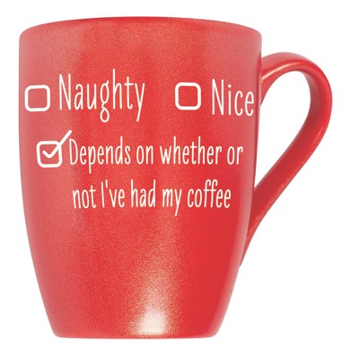Elanze Designs Naughty Nice Depends On Whether Or Not I'Ve Had My Coffee Crimson Red 10 ounce New Bone China Coffee Cup Mug