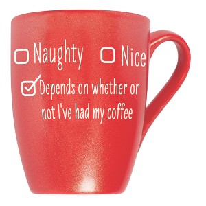 Elanze Designs Naughty Nice Depends On Whether Or Not I'Ve Had My Coffee Crimson Red 10 ounce New Bone China Coffee Cup Mug - 1 of 4