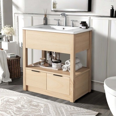 NicBex 30" Bathroom Storage Cabinet with Sink, Bathroom Vanity, 2 Spacious Drawers and 1 Open Shelf for Bathroom