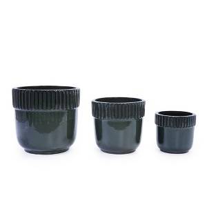 NAYSAYE Planter Set of 3 Ceramic Flowerpot Modern Sleek Design for Indoor Outdoor Garden, Black, 15"*15"*14.2" - 1 of 4