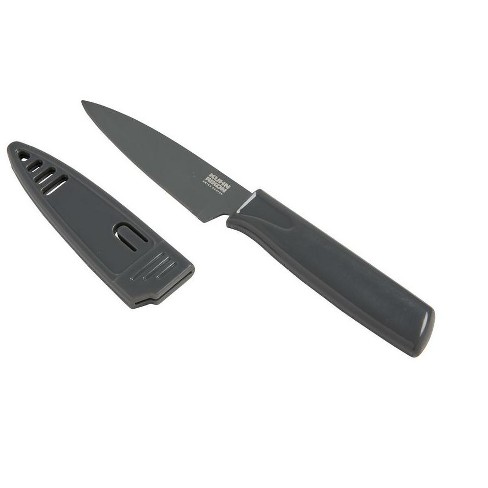 Kuhn Rikon Colori Non-stick Straight Paring Knife With Safety Sheath, 4  Inch, Gray : Target